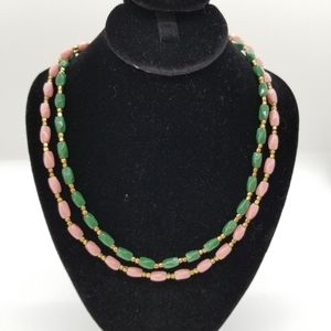 Pink, Green, Gold beaded necklaces 18 inches